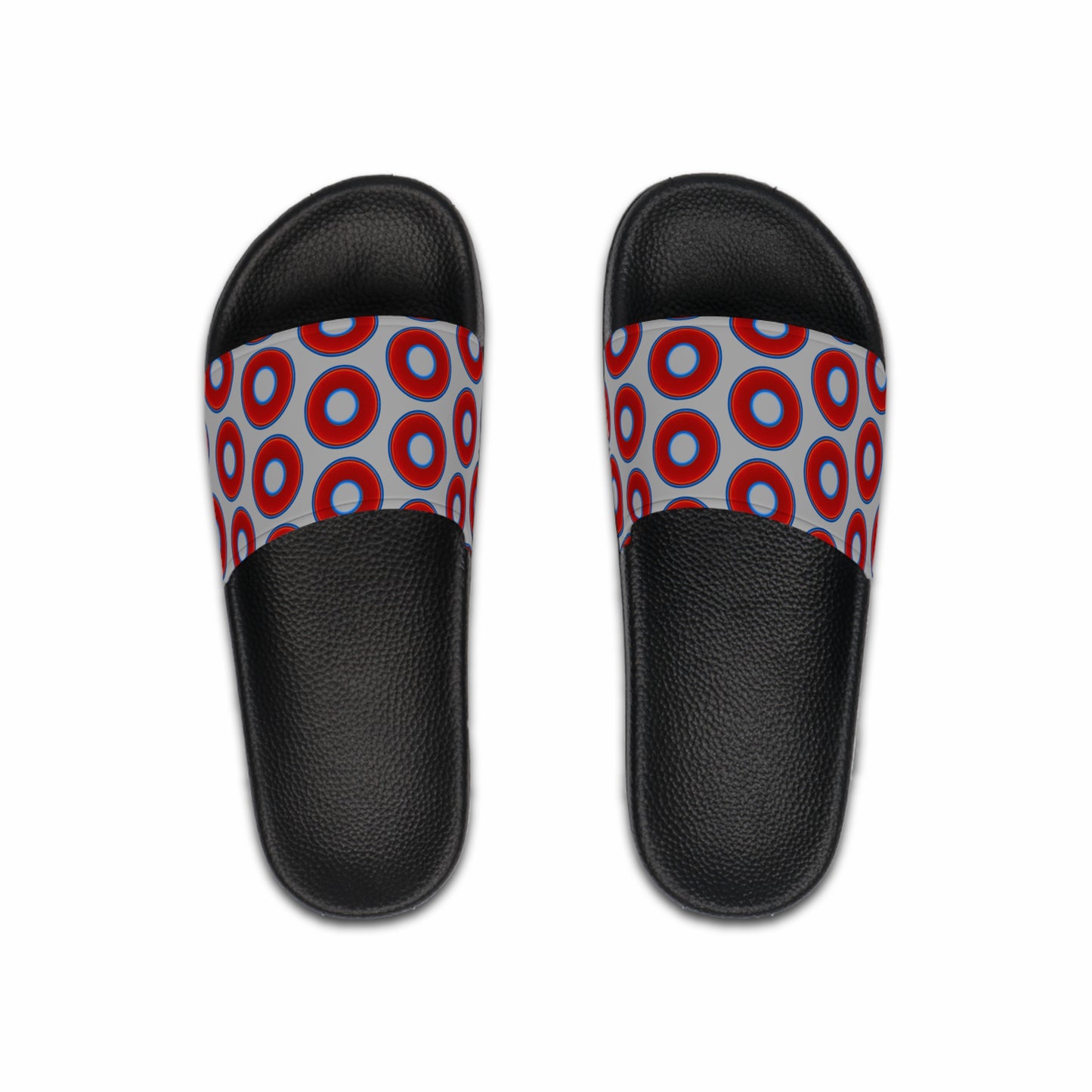 Men's Lumpy Sandals - slip-ons - red vivid donuts w/light gray background