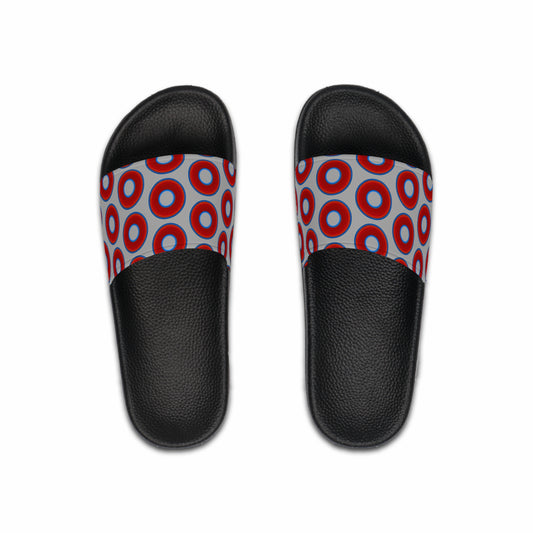 Men's Lumpy Sandals - slip-ons - red vivid donuts w/light gray background
