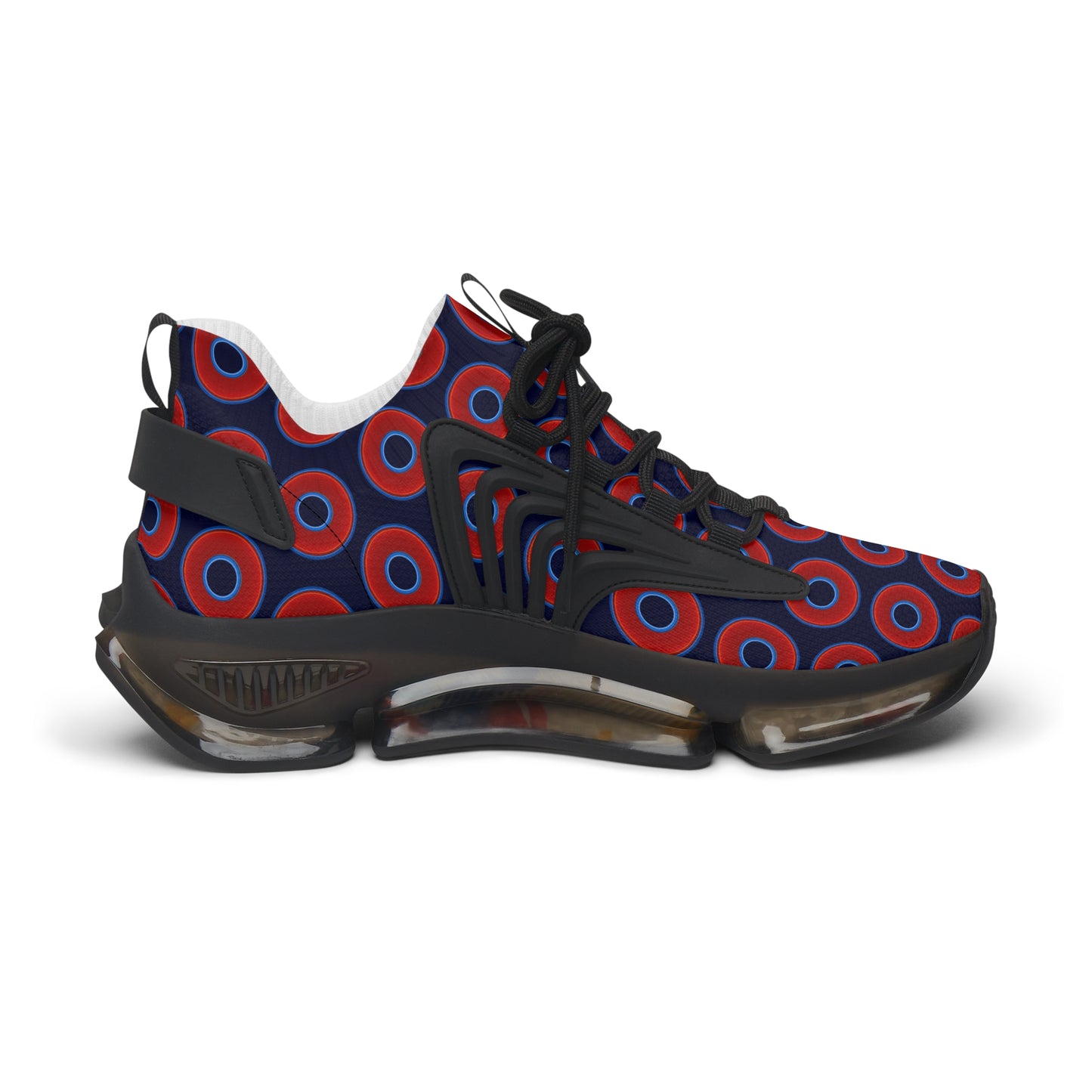 Women's Donut Kicks - red vivid donut print w/dark navy blue background