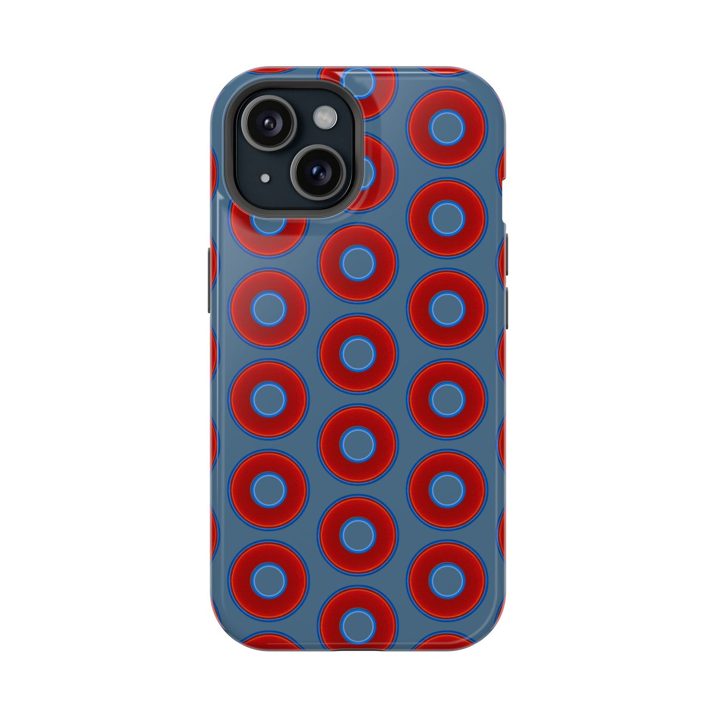 Impact-Resistant Lumpy Donut Case - red vivid donut print w/steel blue background