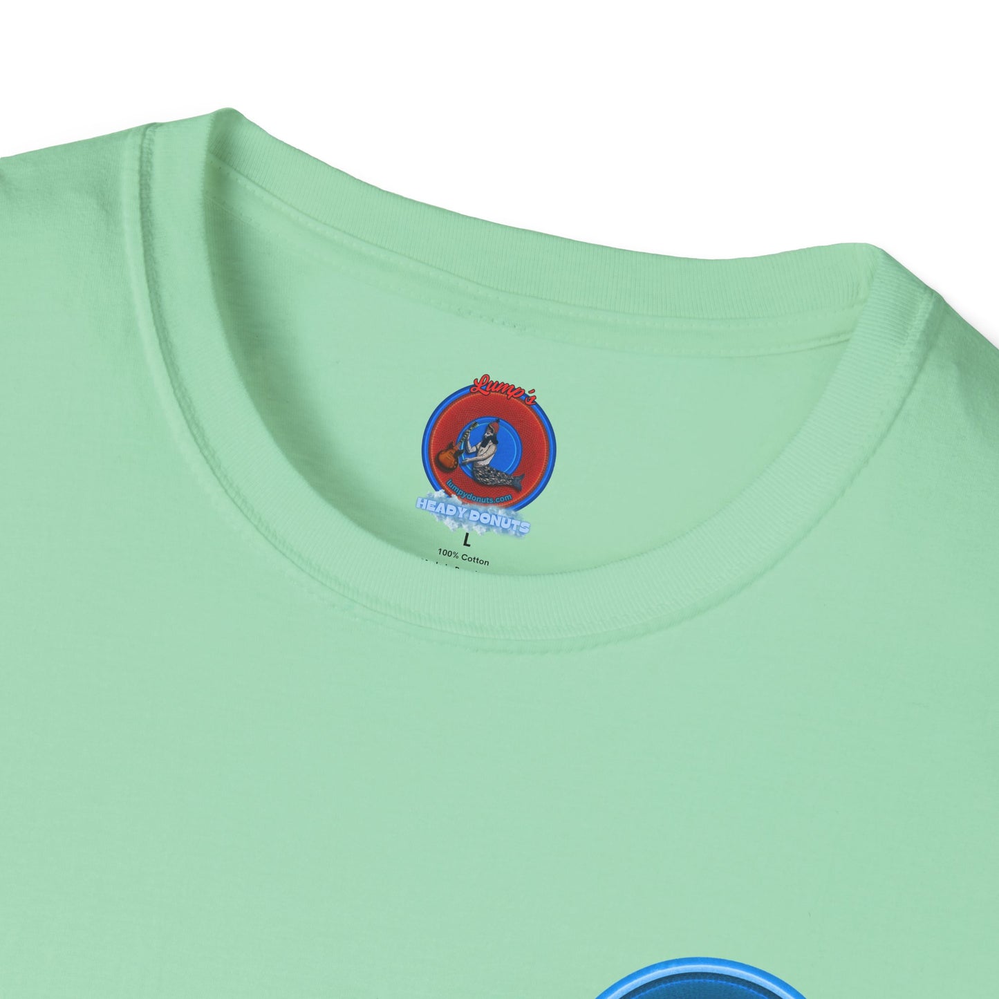 Classic Donut Tee - Unisex Soft-Style - "The Story of the Donut - a Ghostly Good Time" - variant 2 - blue/blue donut