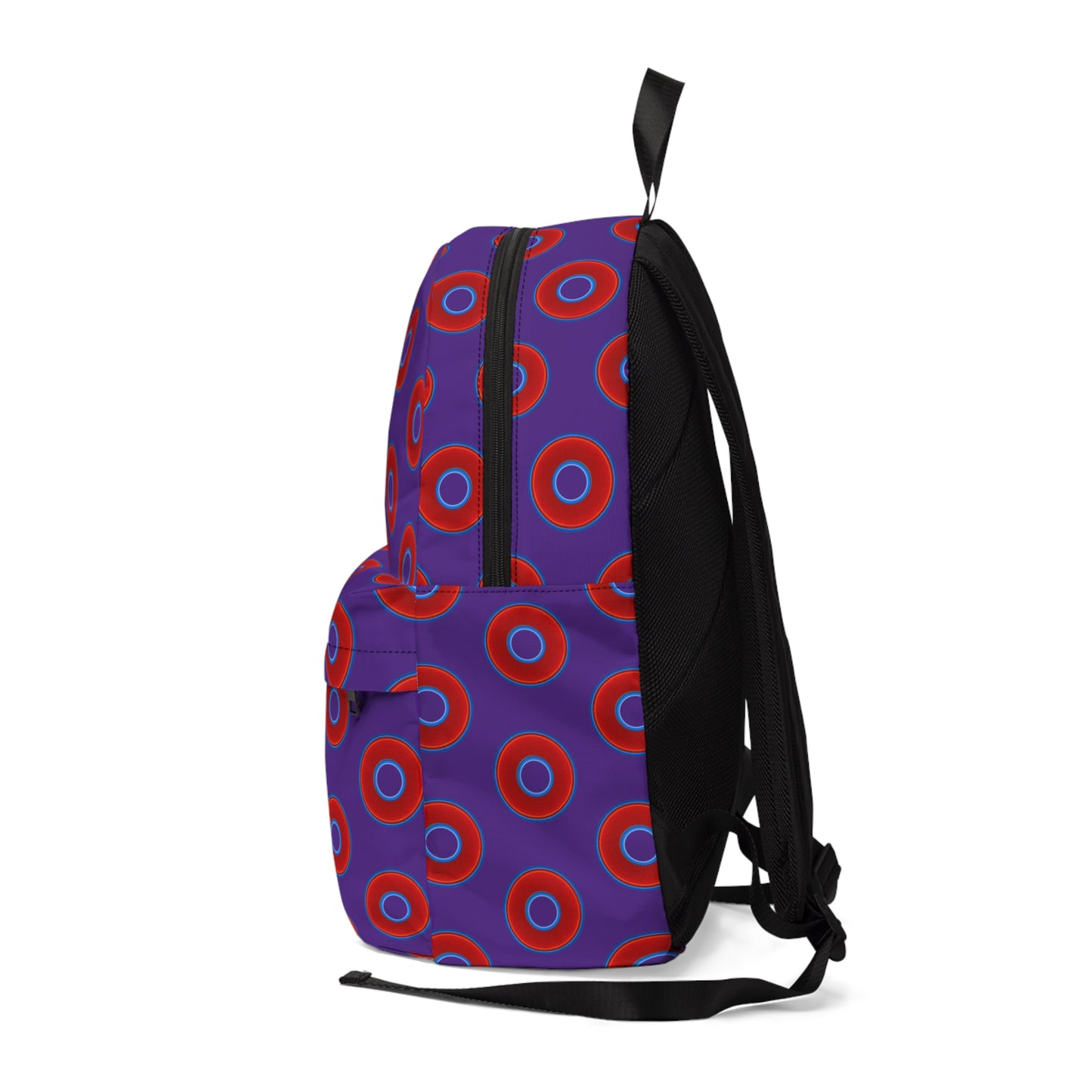Donut Backpack - red vivid donuts w/dark purple background