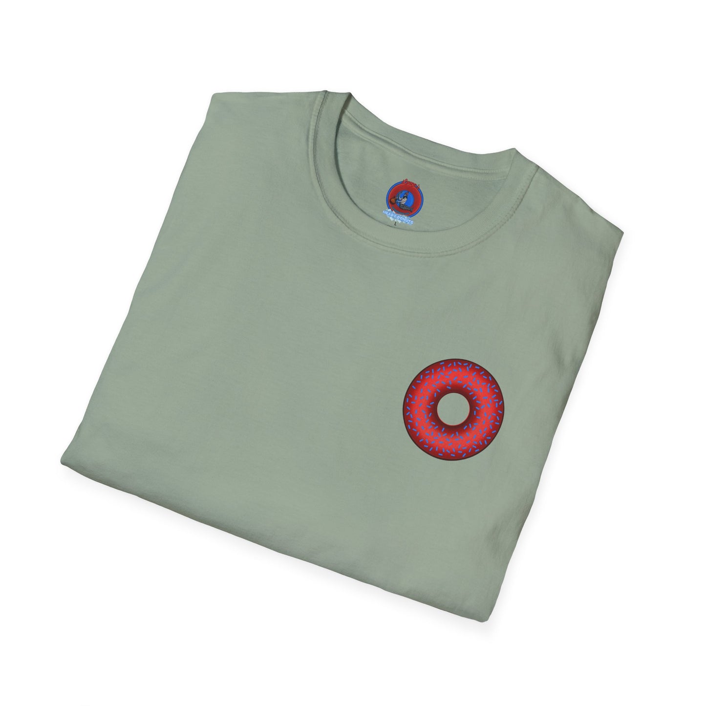 Classic Donut Tee - Unisex Soft-Style - "Plain Plump Donut w/" - plump red donut w/blue sprinkles
