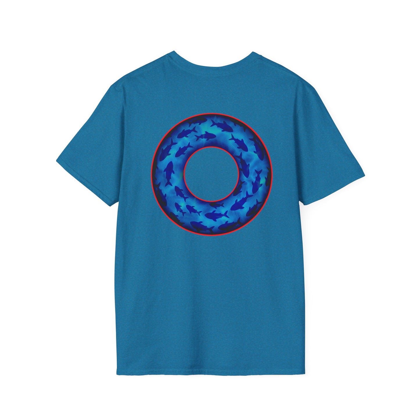 Classic Donut Tee - Unisex Soft-Style - "Skoolie of Phishies" - vivid sea donut - w/darker blue water - variant 2