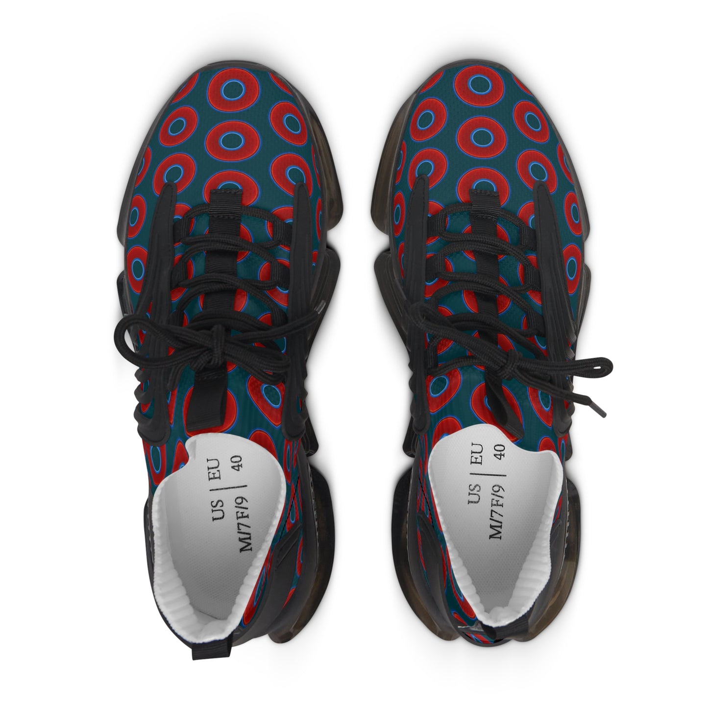 Women's Donut Kicks - red vivid donut print w/midnight teal green background