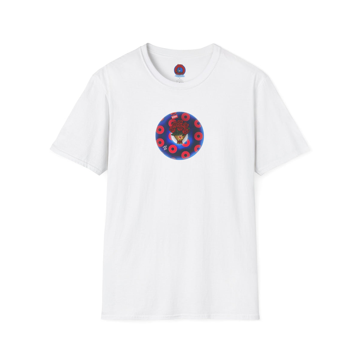 Classic Donut Tee - Unisex Soft-Style - "Donuts of Phreedom" - red/blue paradoxical blimpy donut
