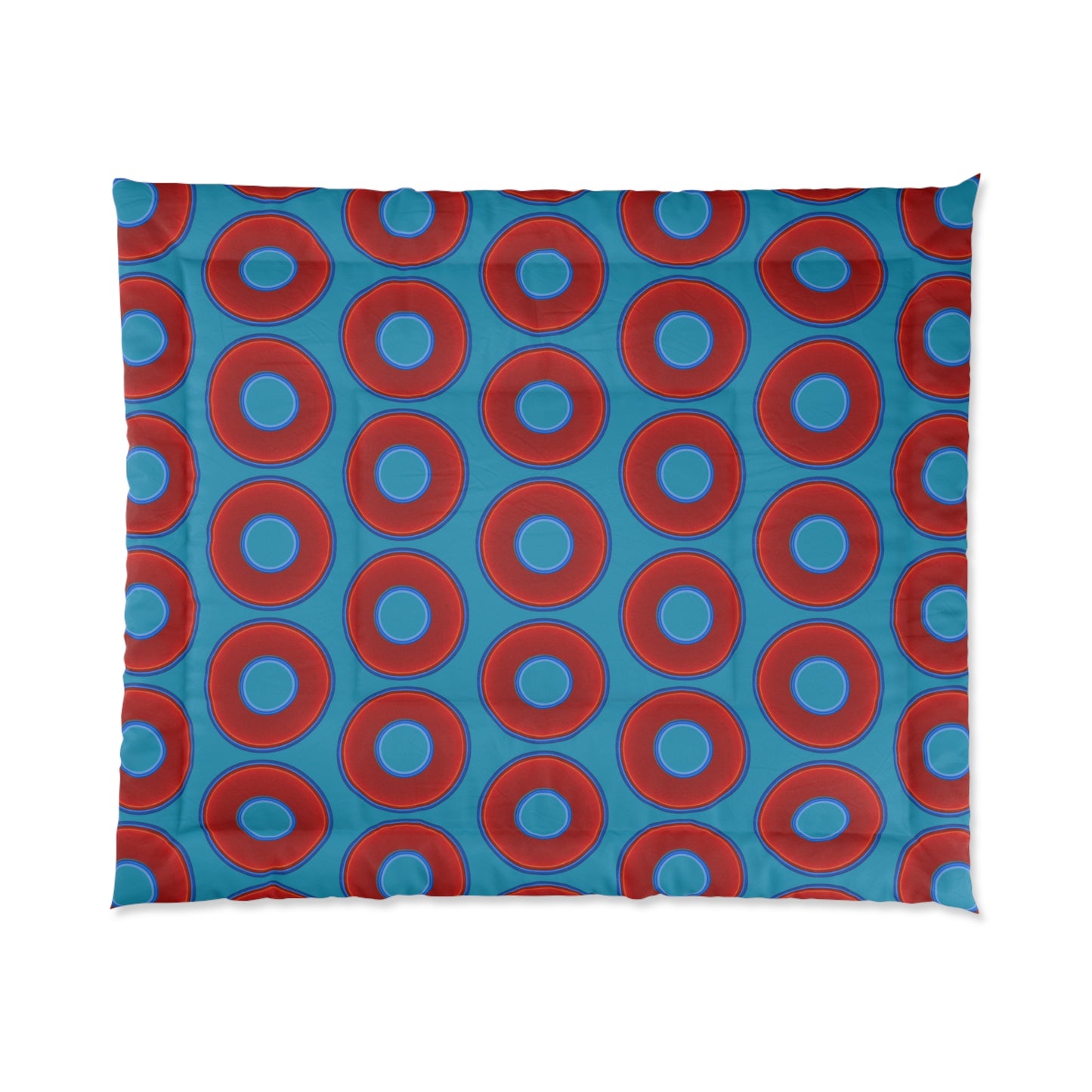 The Very Lumpy Comforter - vivid red donuts w/aquamarine blue background