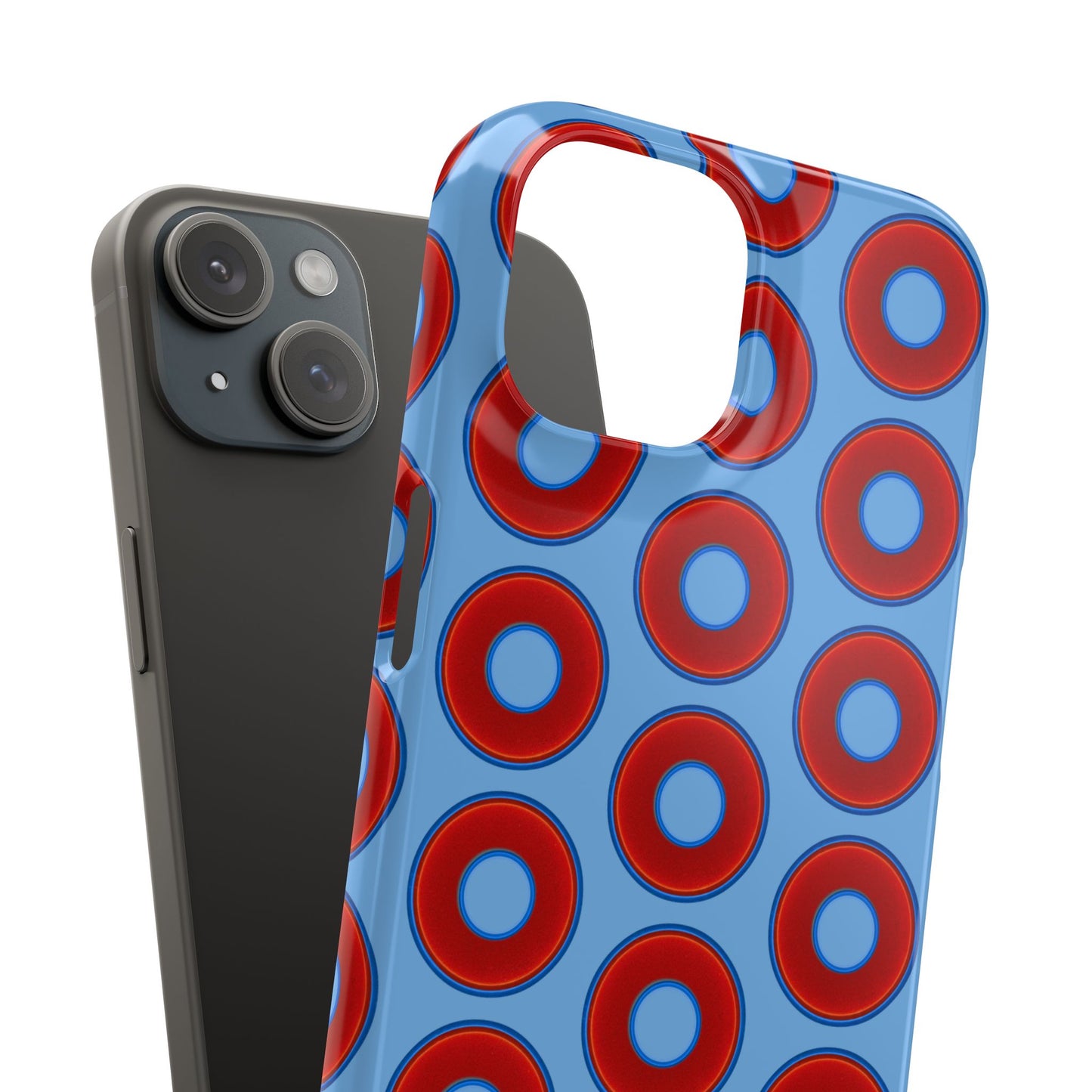 Lumpy Donut Snap Case - red vivid donut print w/light blue background