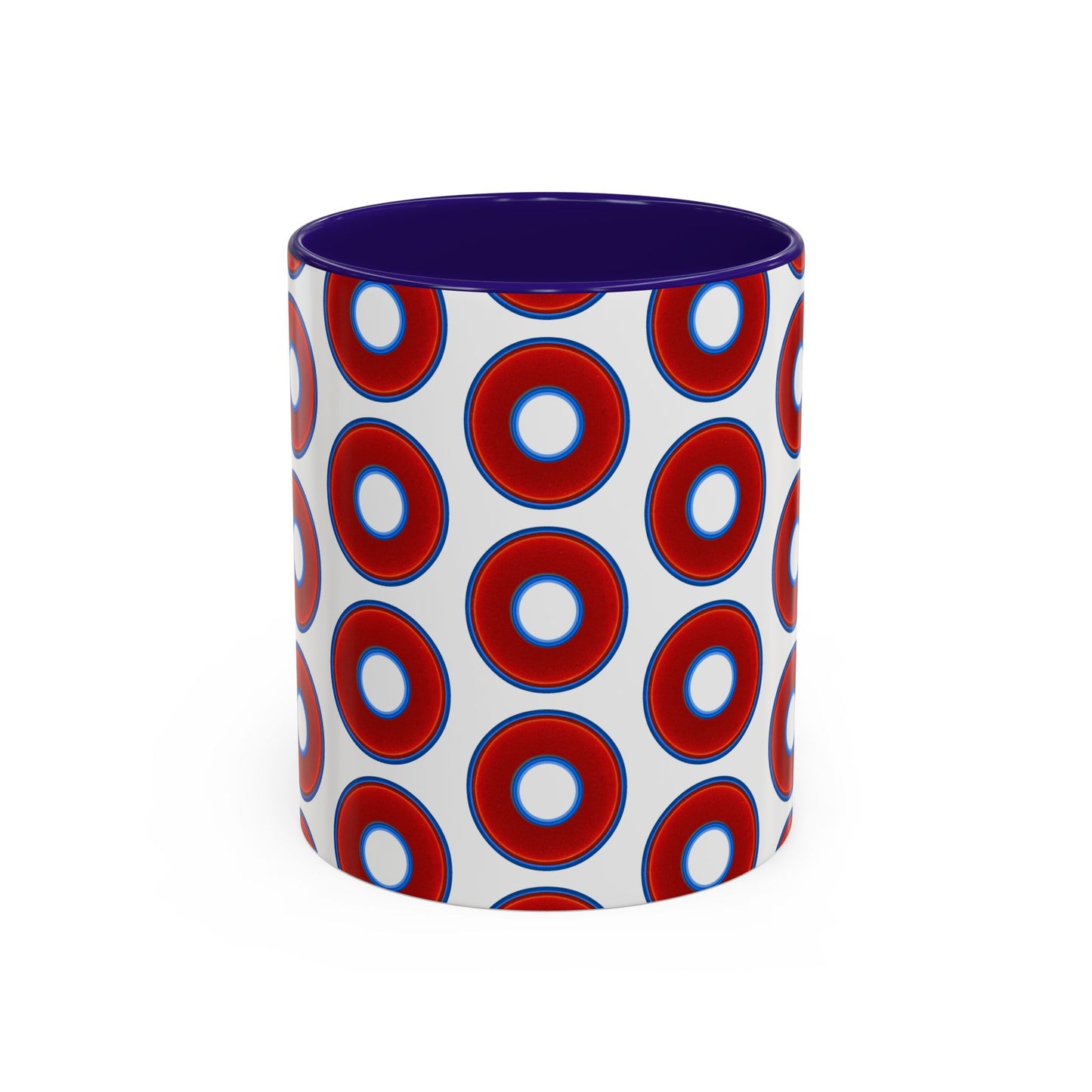 Lump's Grumpy Coffee Mug - vivid red donuts w/white background
