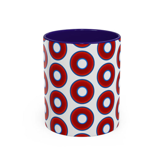 Lump's Grumpy Coffee Mug - vivid red donuts w/white background