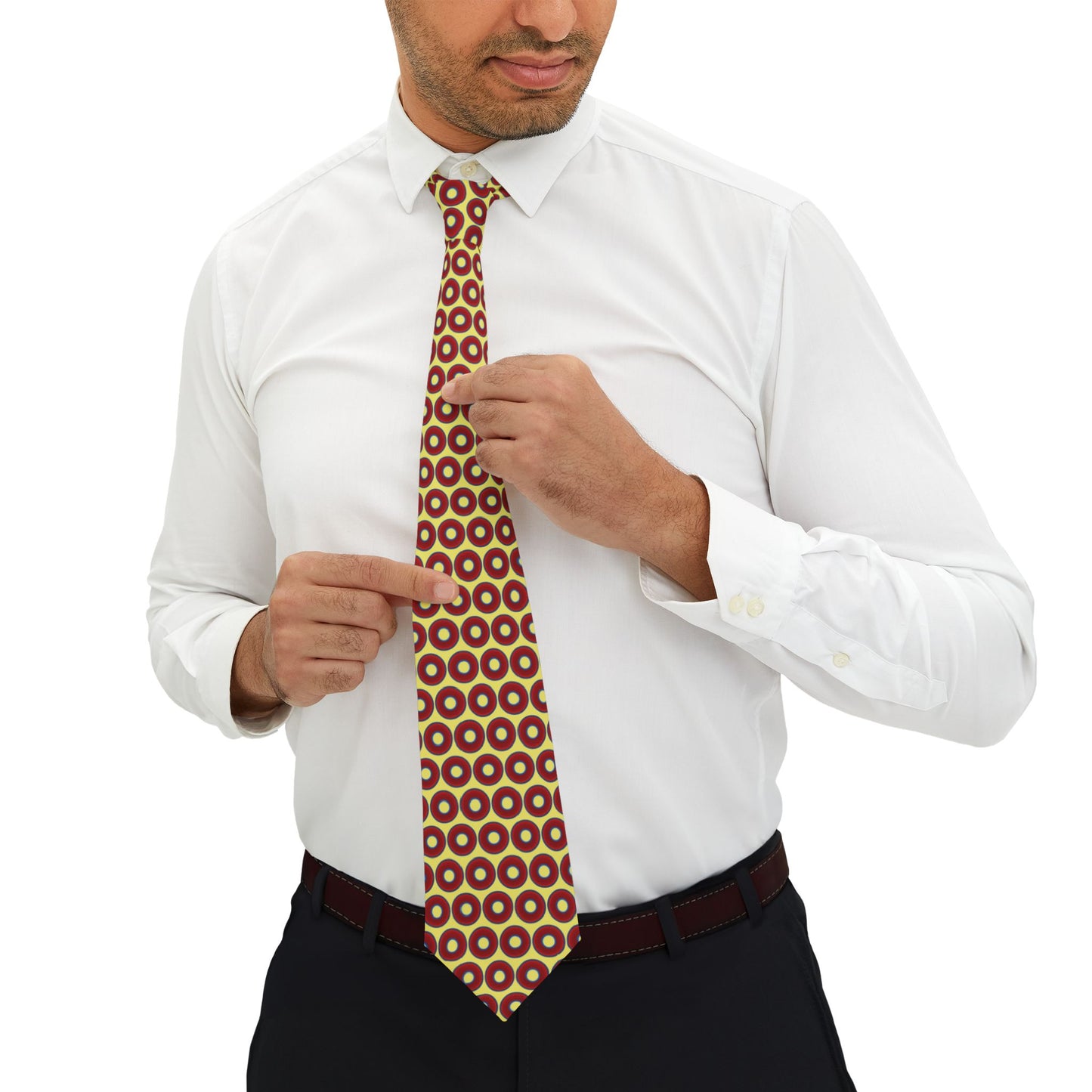 The Lumpy Necktie - vivid red donut print w/yellow background