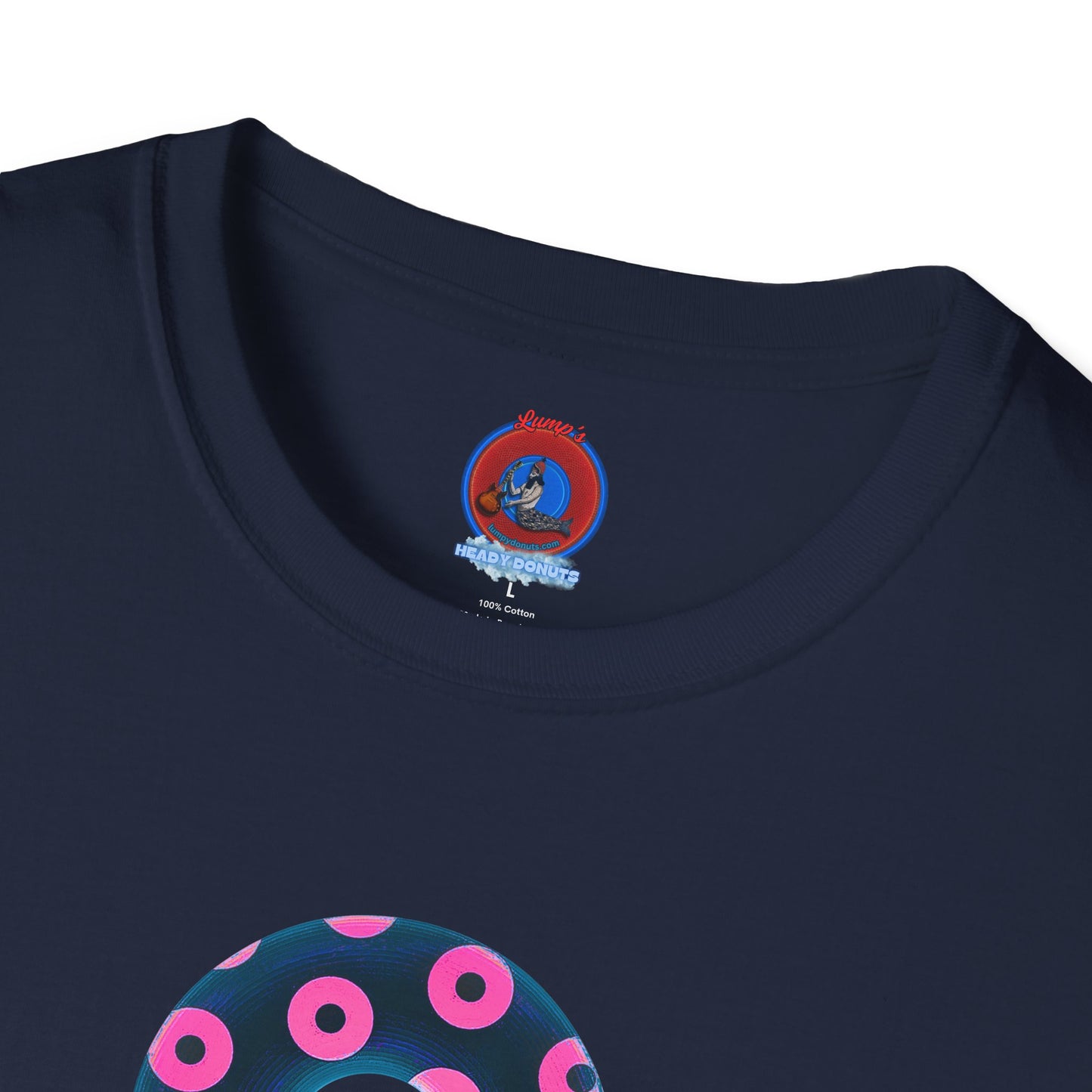 Copy of Plain Donuts/Unisex Soft-Style - "Plain Blimpy Paradoxical Donuts" - dark steel blue/vivid magenta donuts