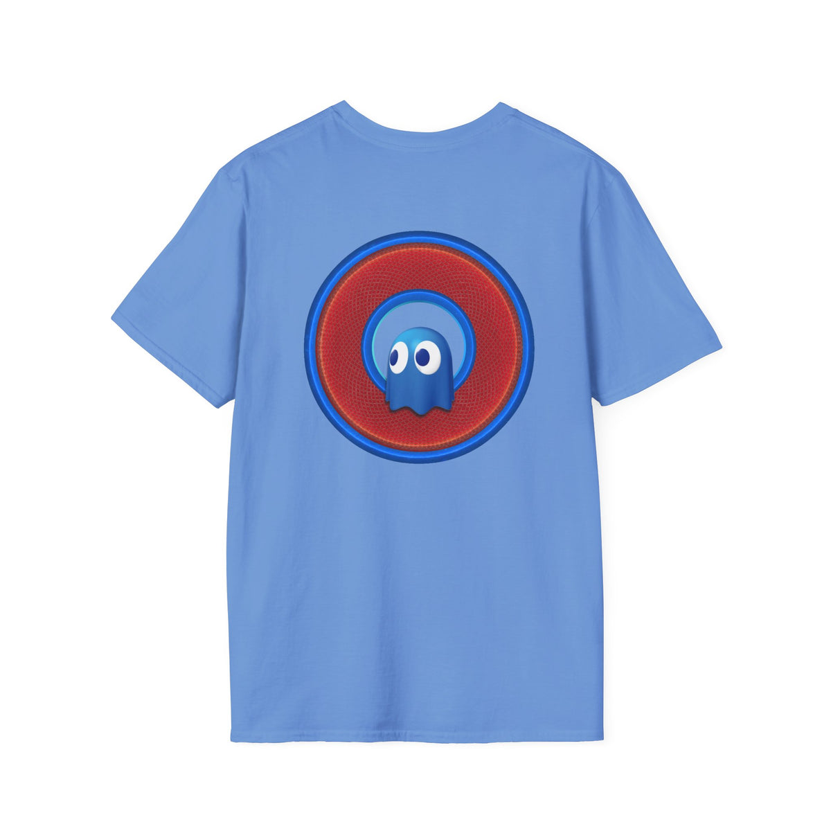 Classic Donut Tee - Unisex Soft-Style - "The Story of the Donut - a Ghostly Good Time" - red/blue rustic donut - variant 1