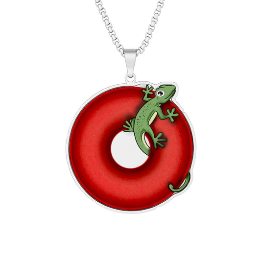 Lump's Heady Donut Necklace - 1" x 1" Stainless Steel Pendant - "Practically Extinct Donut Pendant" - vivid red/blue donut - variant 1