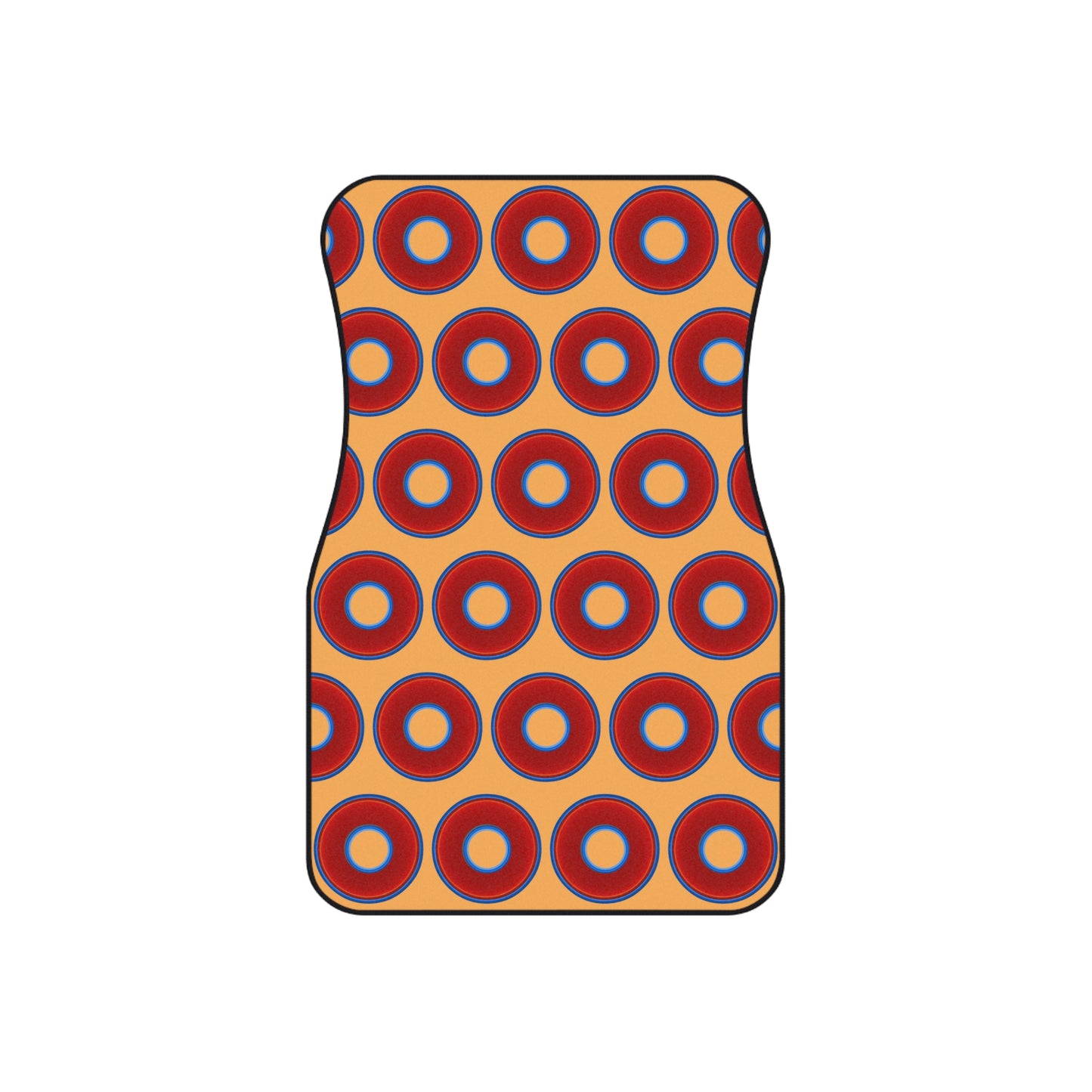 Contacted Car Mats - Set of 2/Front - vivid donut print w/creamsicle orange background