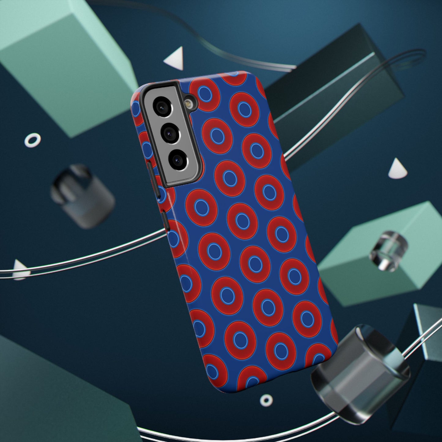 Impact-Resistant Lumpy Donut Case - red vivid donut print w/dark blue background