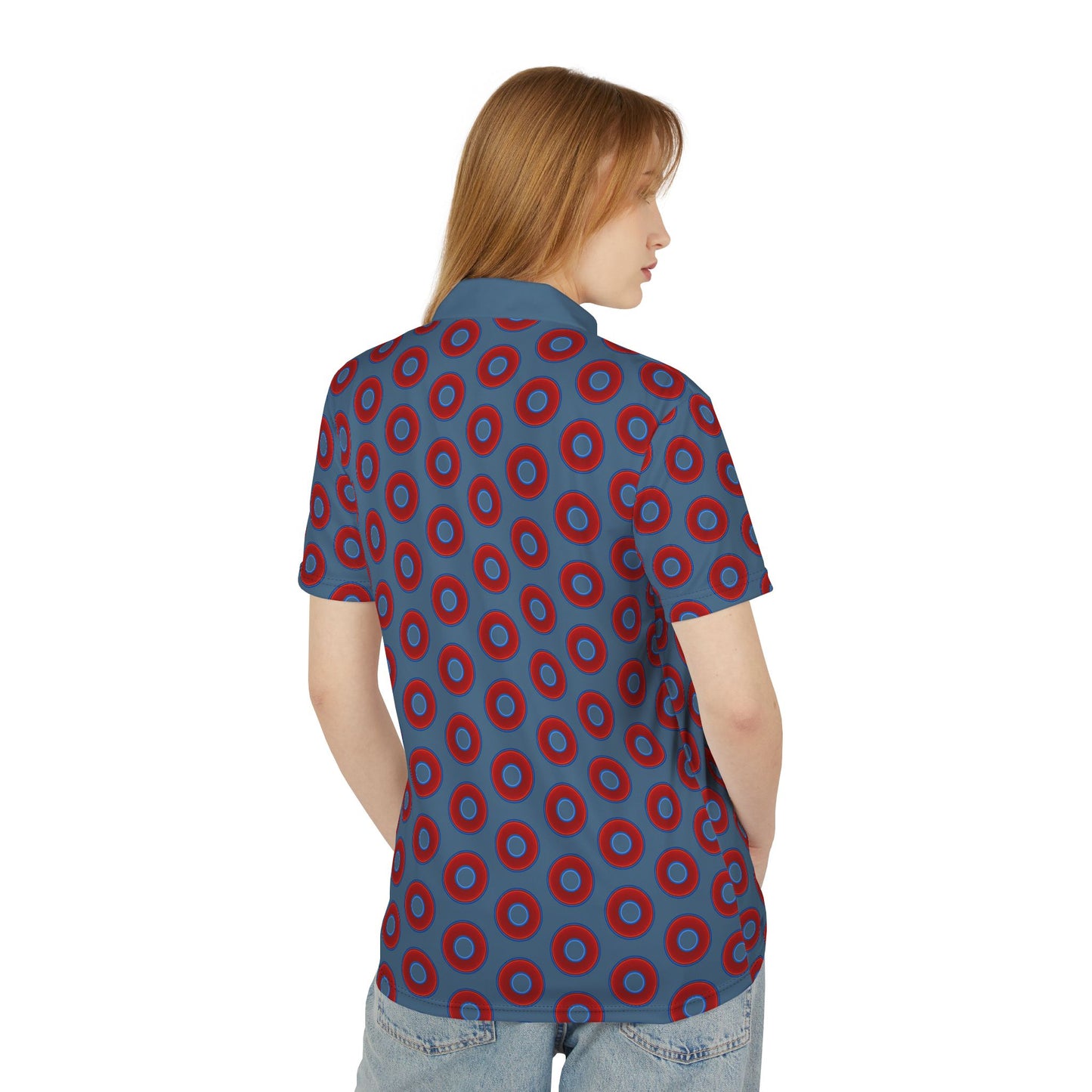 AOP Donut Polo - vivid donut print w/steel blue background [unisex]