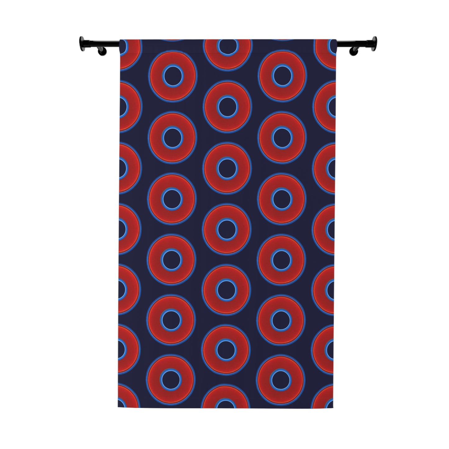 Lump's Heady Curtain w/Donuts - vivid red donut print - w/midnight blue background - [*1 Piece / 50" x 84"]