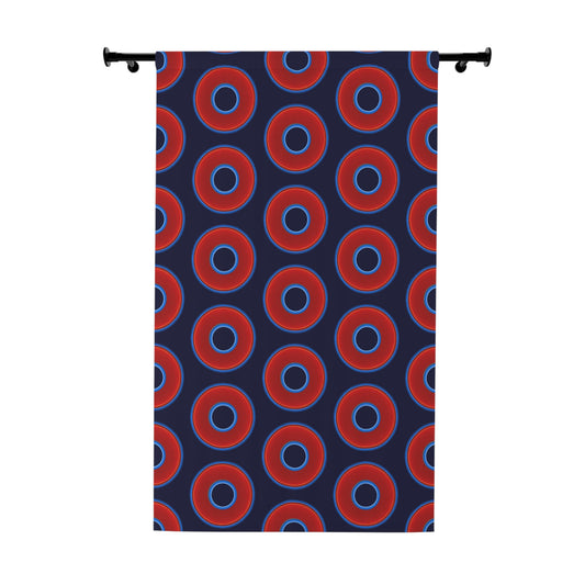 Lump's Heady Curtain w/Donuts - vivid red donut print - w/midnight blue background - [*1 Piece / 50" x 84"]