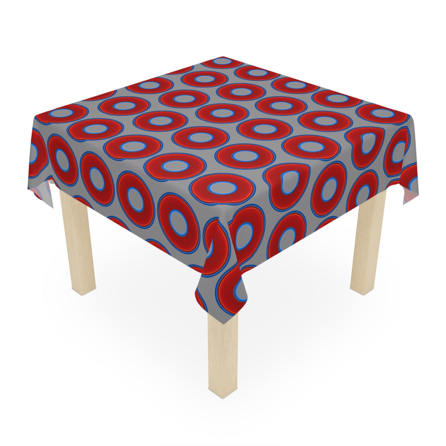 Lumpy Tablecloth - 55.1" x 55.1" - vivid red donuts w/gray background