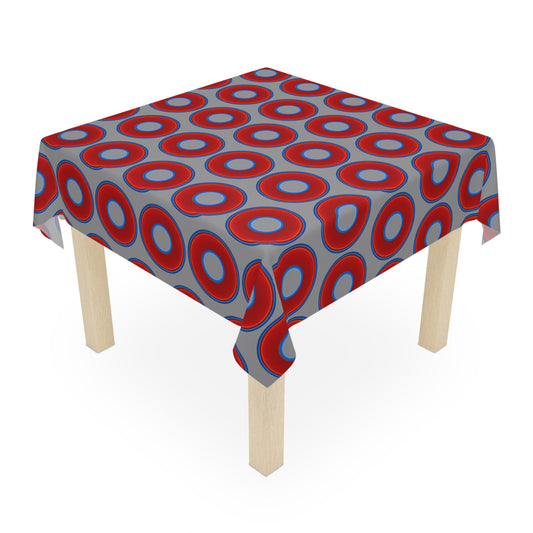 Lumpy Tablecloth - 55.1" x 55.1" - vivid red donuts w/gray background