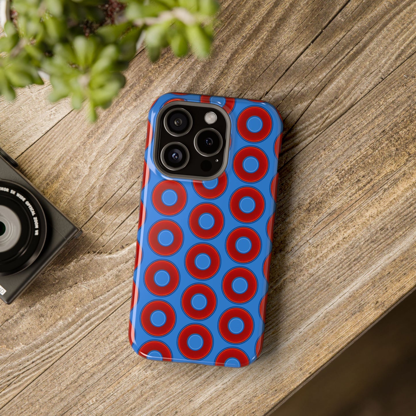 Magnetic Tough Donut Case - red vivid donut print w/light royal blue background