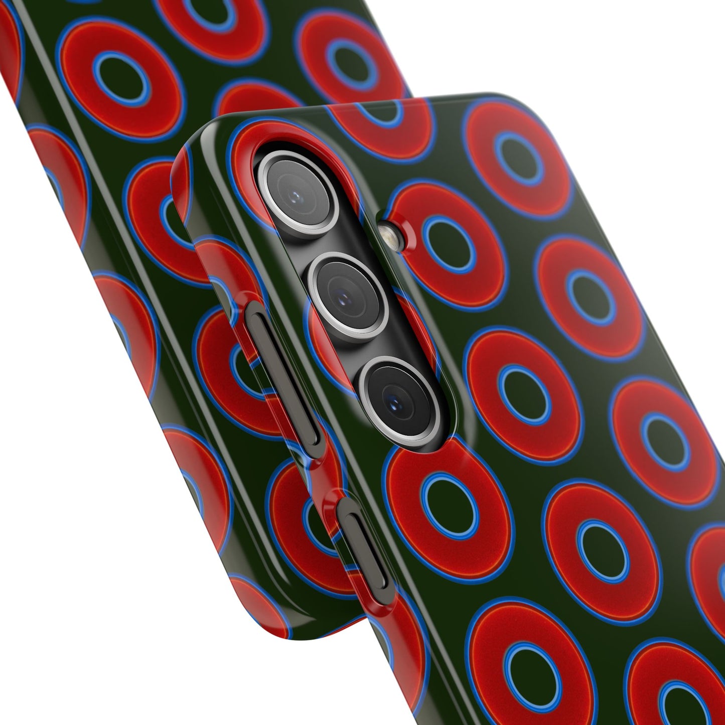 Lumpy Donut Snap Case - red vivid donut print w/deep forest green background