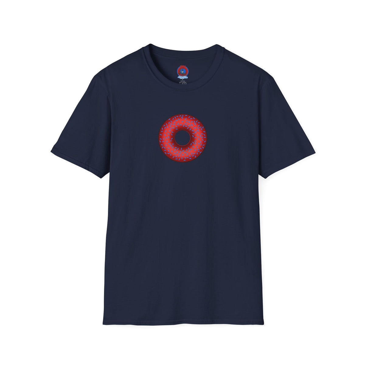 Classic Donut Tee - Unisex Soft-Style - "Plain Plump Donut w/" - plump red donut w/blue sprinkles