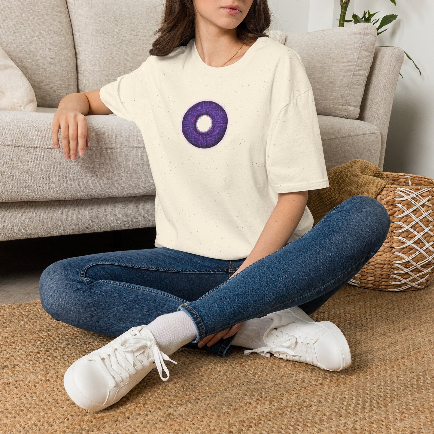 Classic Donut Tee - Unisex Soft-Style - "Plain Pixilated Donut' - purple/light purple pixilated afterglow donut