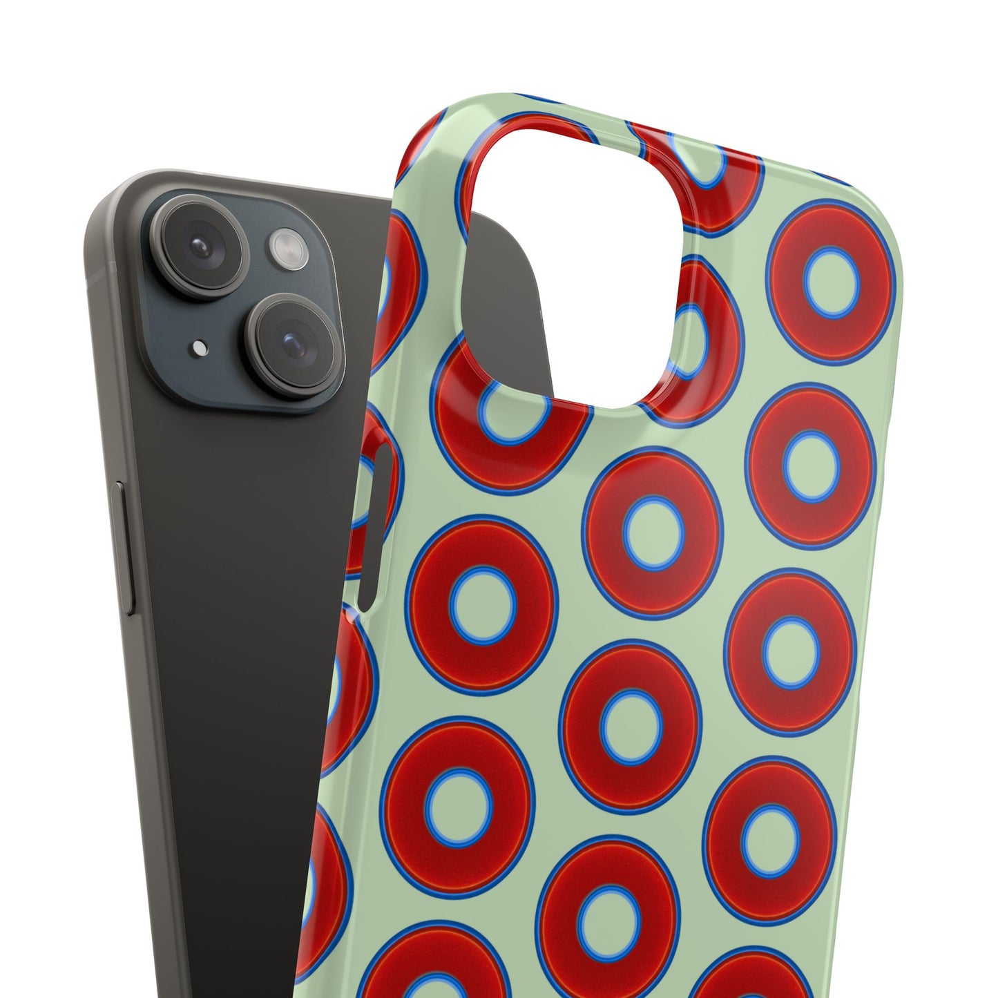 Lumpy Donut Snap Case - red vivid donut print w/seafoam green background