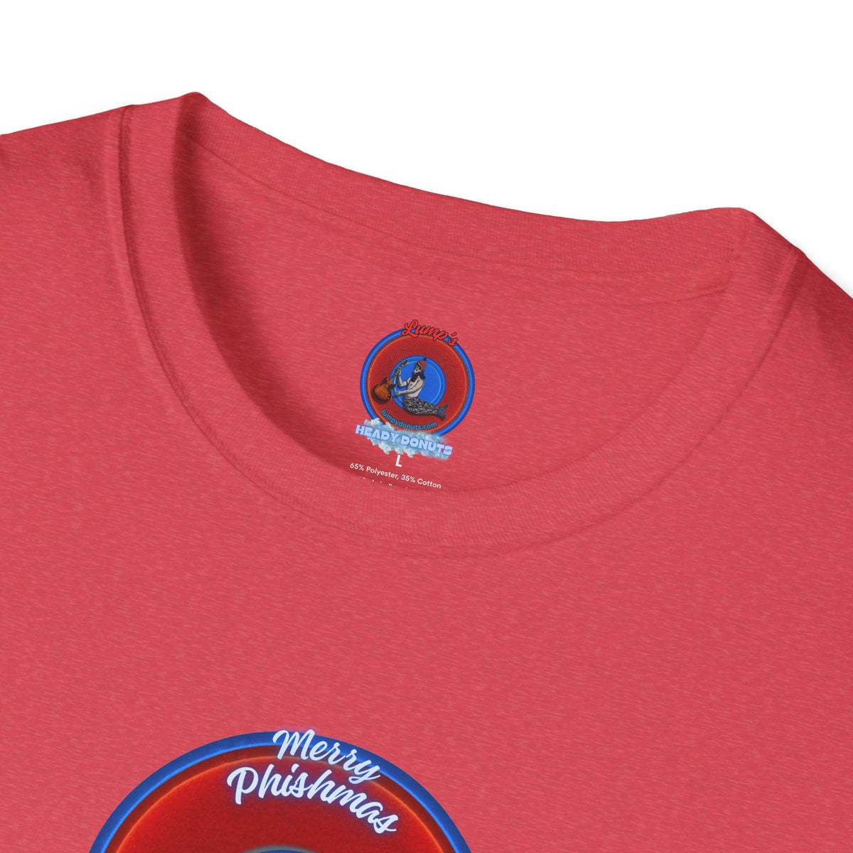 Classic Donut Tee - Unisex Soft-Style - "Phishmas Caroler's Tee " - vivid red/blue donut - variant 2