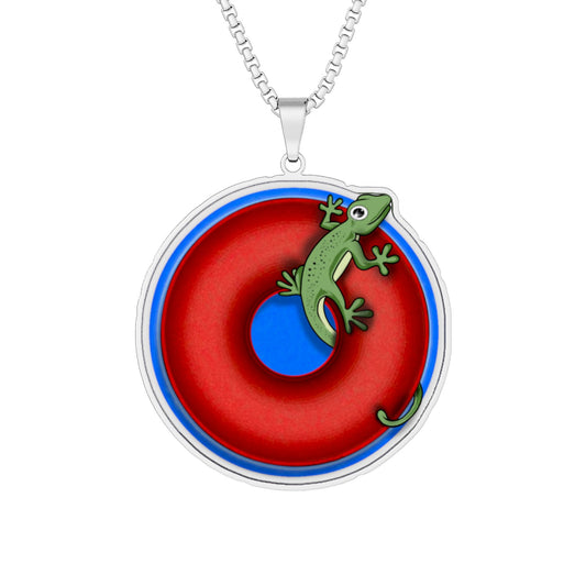 Lump's Heady Donut Necklace - 1" x 1" Stainless Steel Pendant - "Practically Extinct Donut Pendant" - vivid red/blue donut - variant 2