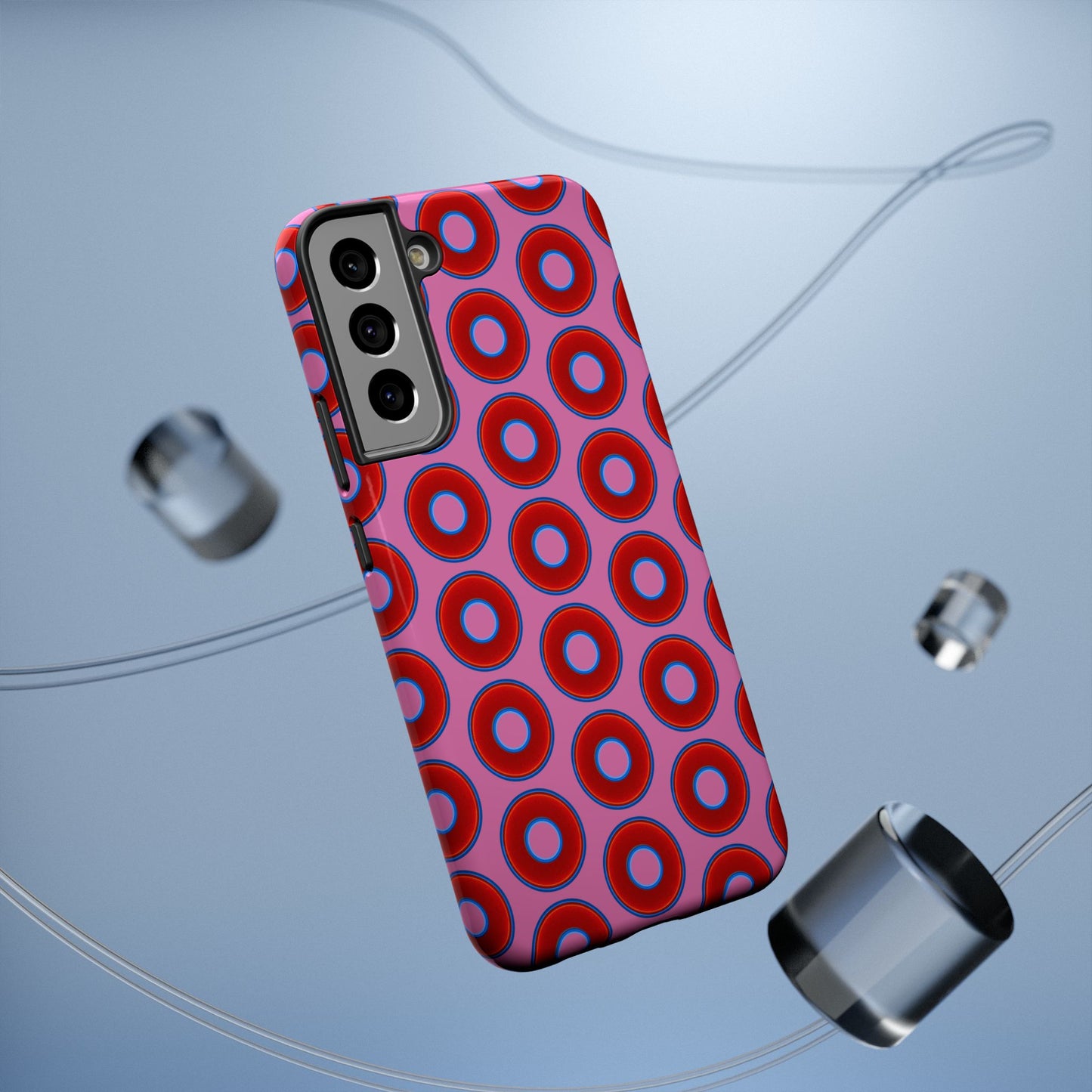 Impact-Resistant Lumpy Donut Case - red vivid donut print w/pink background