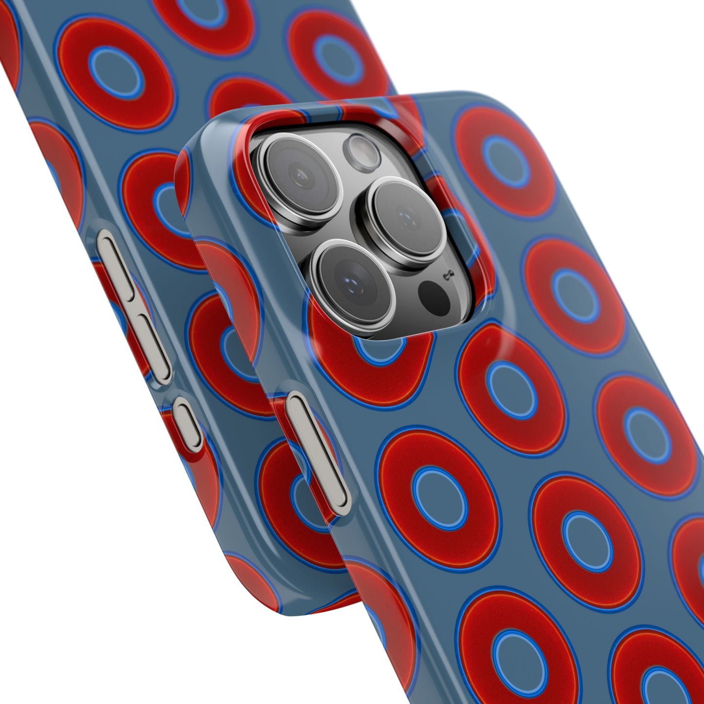 Lumpy Donut Snap Case - red vivid donut print w/steel blue background