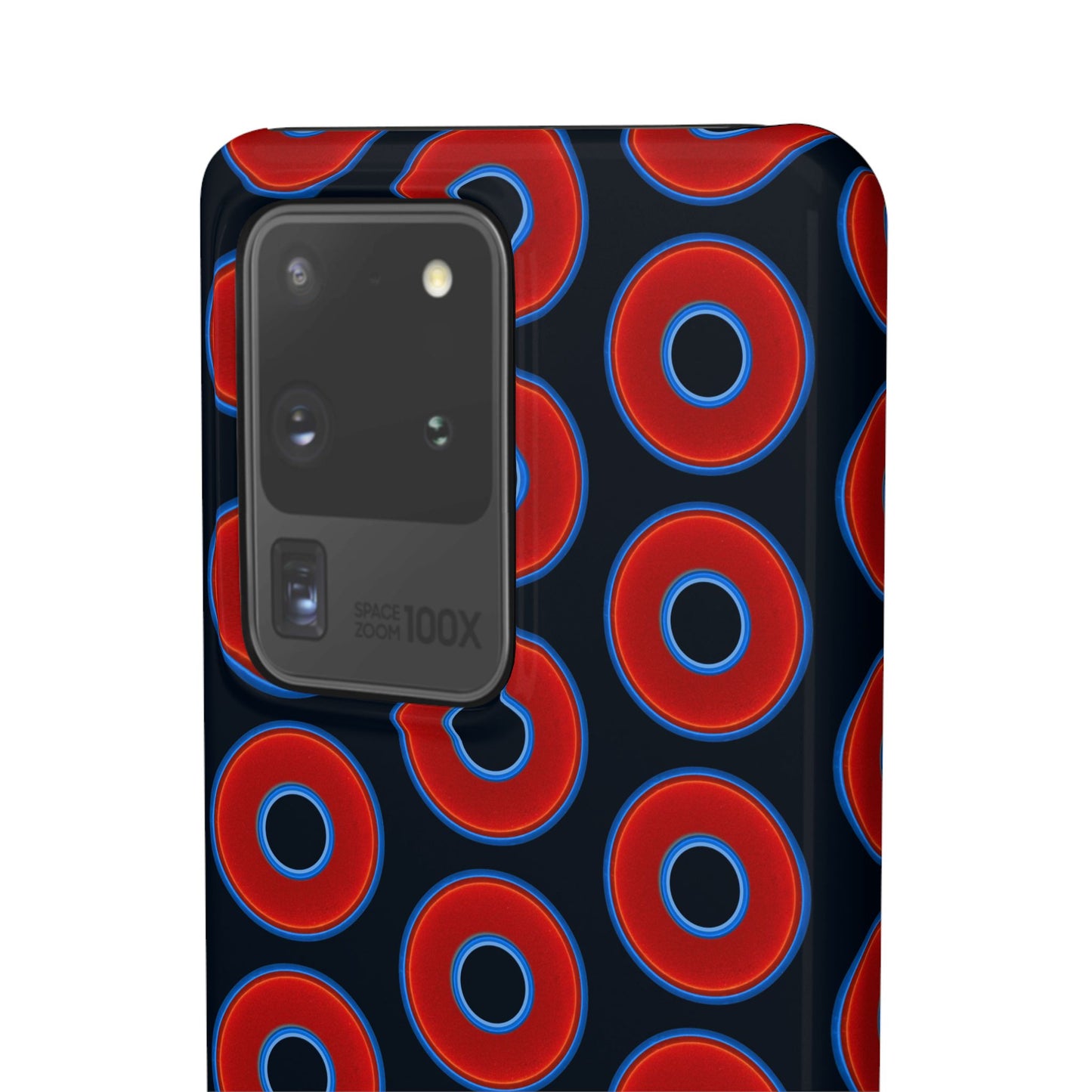 Lumpy Donut Snap Case - red vivid donut print w/blue charcoal background