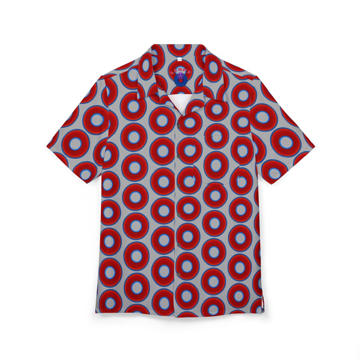 Wilson's 'Epic Hawaiian-Punch' Shirt - vivid red donut print w/light gray background [unisex]