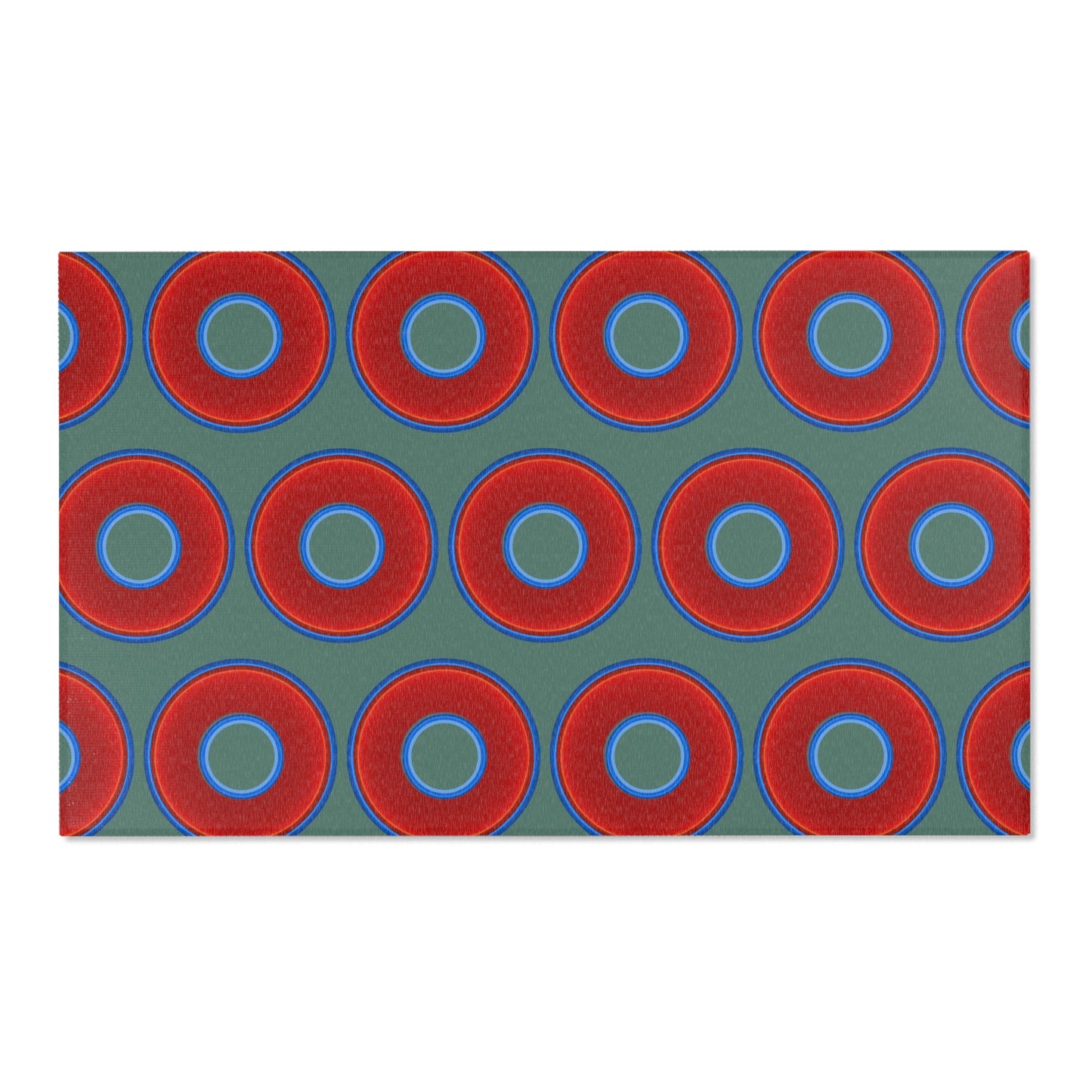 Lumpy Donut Print Rug - choice of 3 sizes - vivid red donut print w/Fenway green background