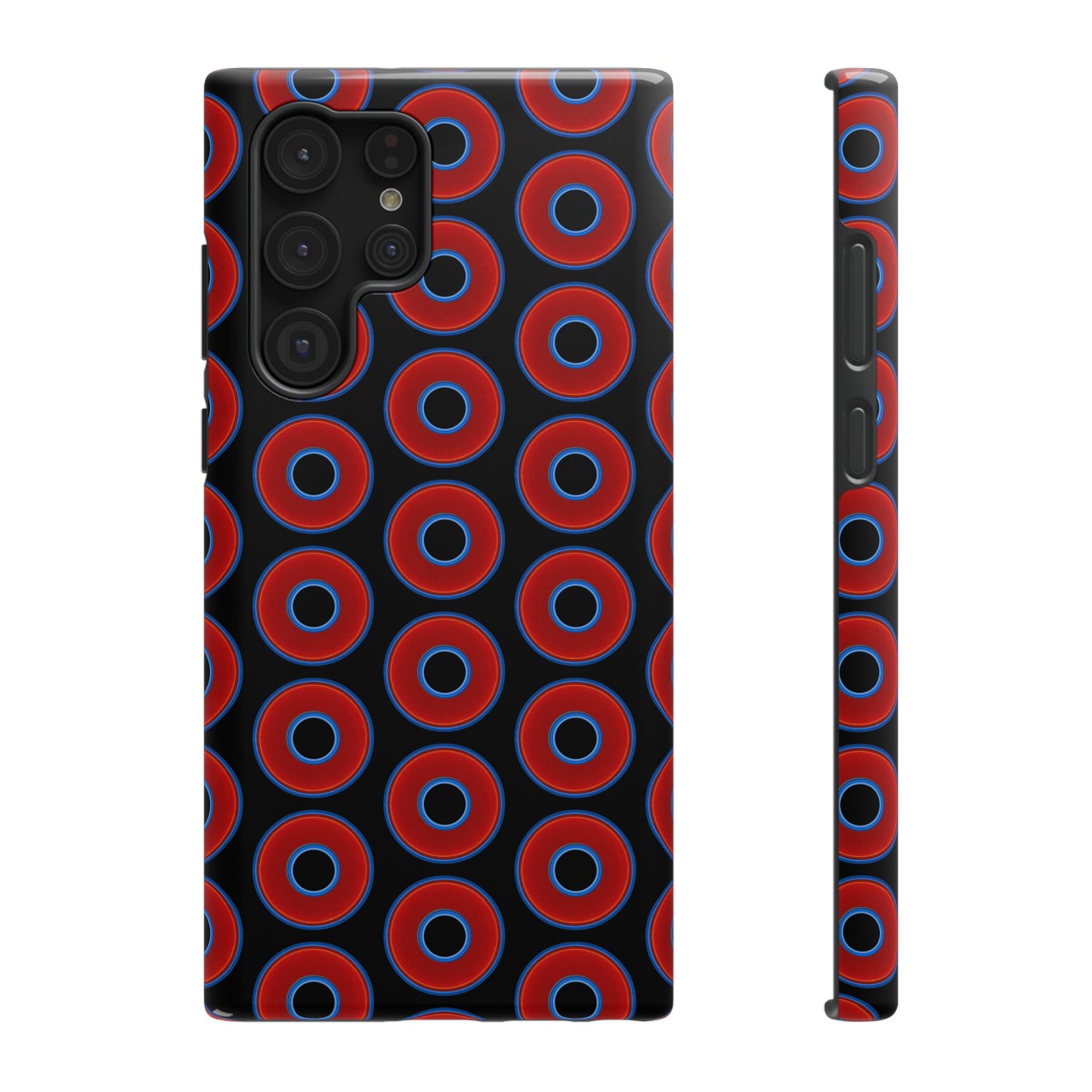 Impact-Resistant Lumpy Donut Case - red vivid donut print w/black background