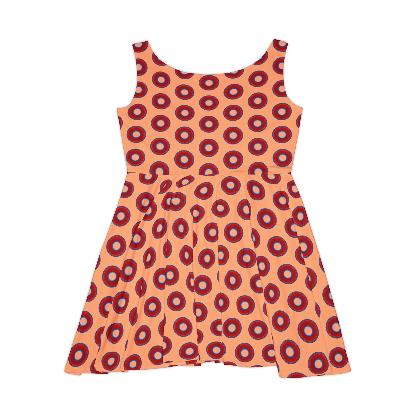 Women's Skater Donut Dress - vivid red donut print w/peach background