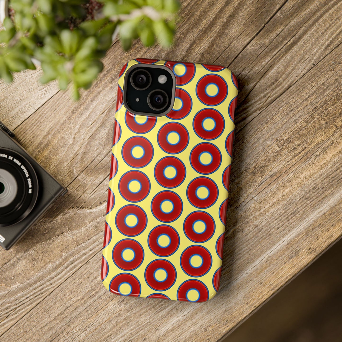Magnetic Tough Donut Case - red vivid donut print w/yellow background