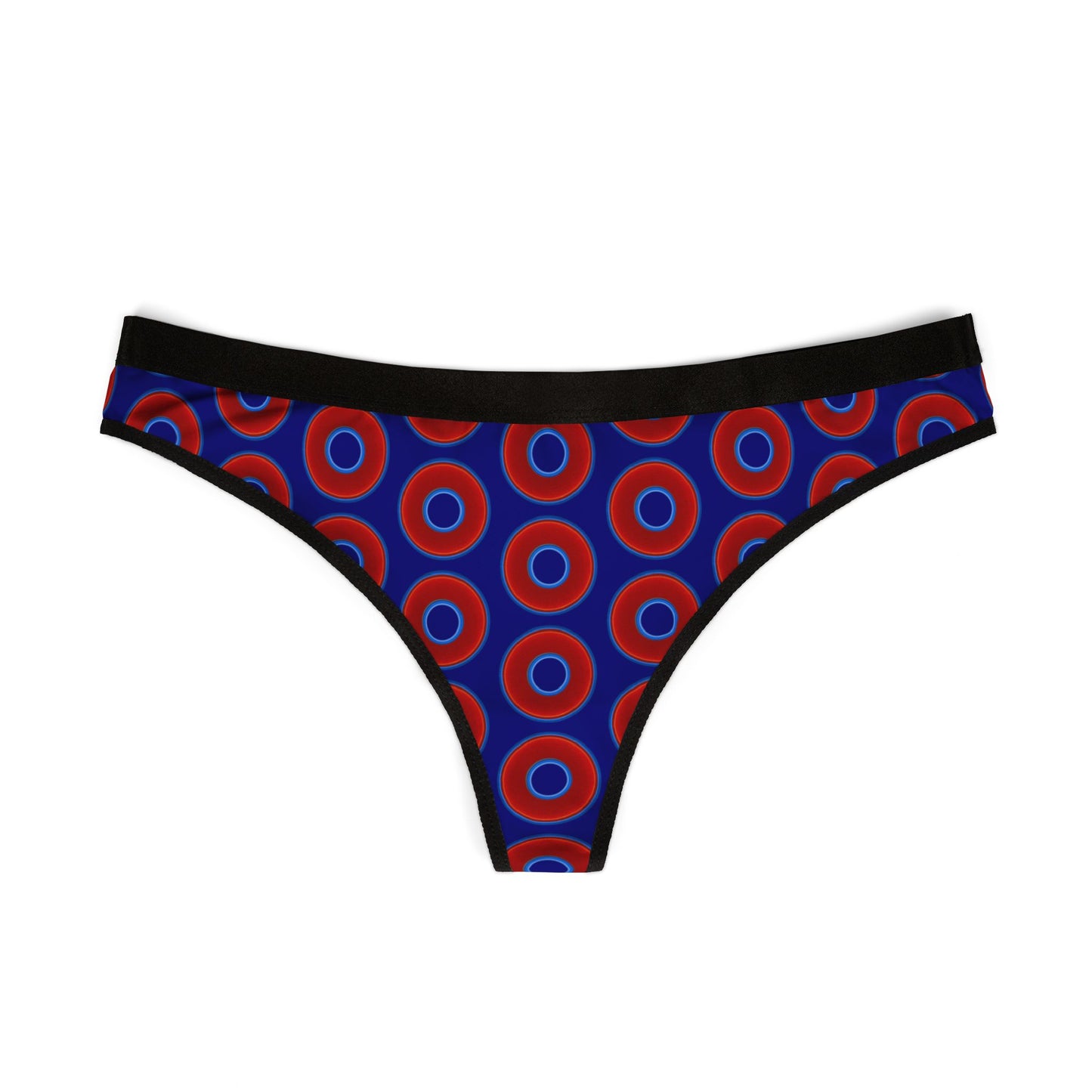 Lumpy Donut Thongs - red vivid donut print w/vivid navy blue background