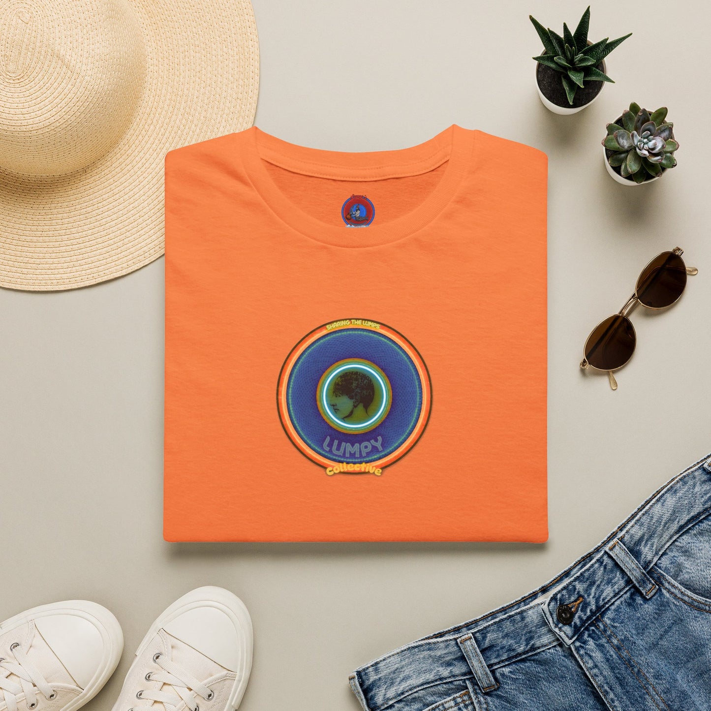 Classic Donut Tee - Unisex Soft-Style - "Lumpy Collective Donut" - blue/orange lumpy donut - variant 4