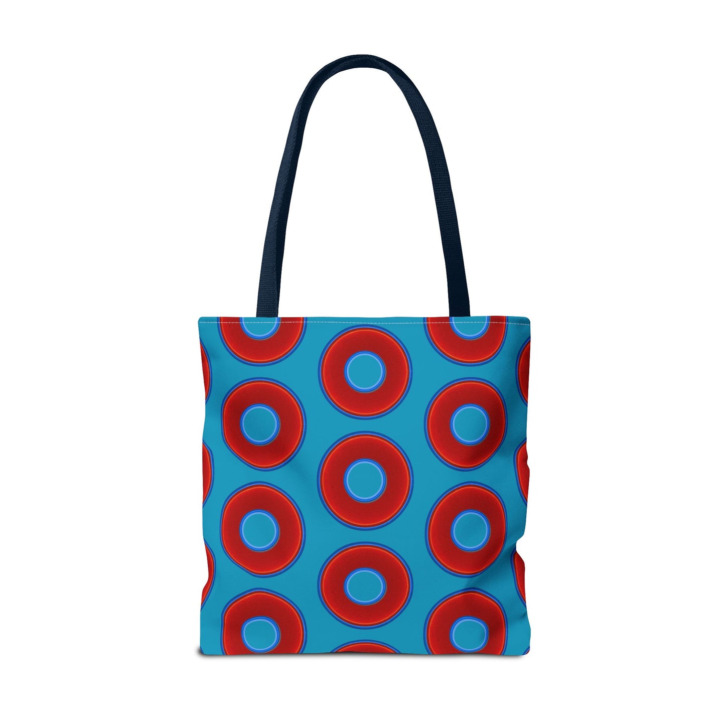 Lumpy Beach/Tote Bag - red vivid donuts w/aquamarine blue background