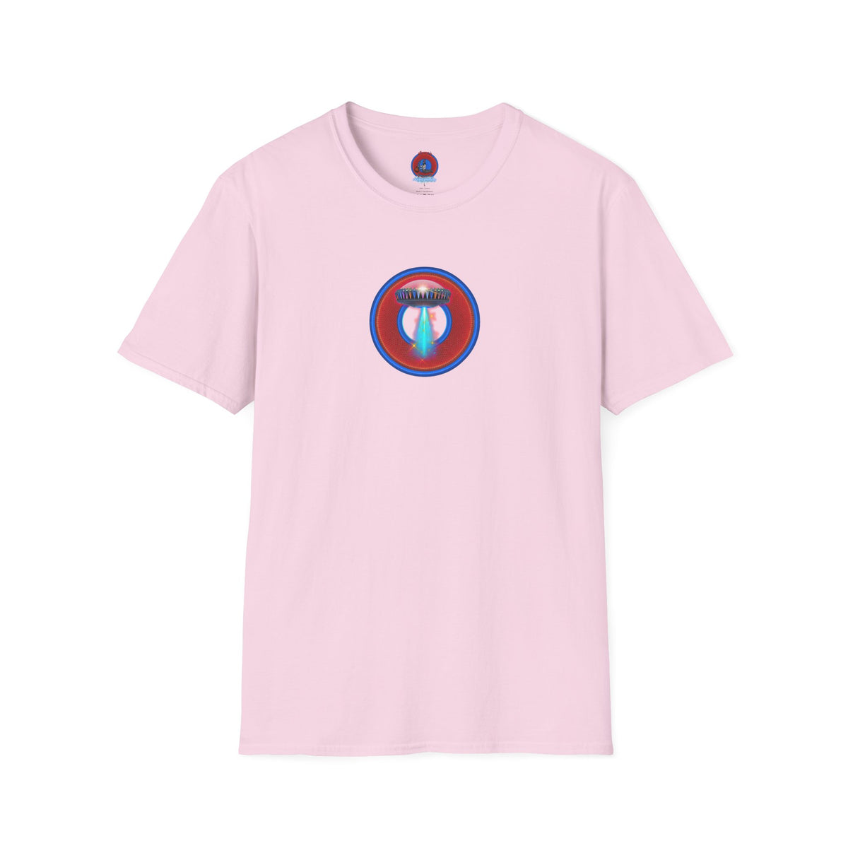 Classic Donut Tee - Unisex Soft-Style - "Donuts now Served on the Mothership" - red/blue donut