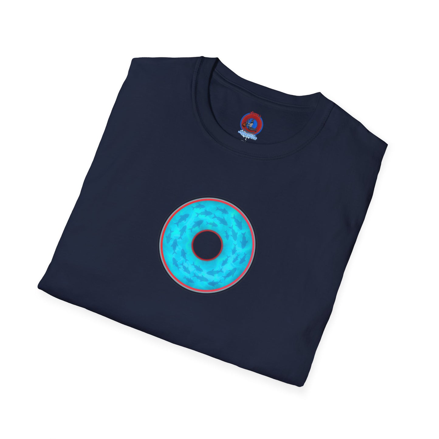 Classic Donut Tee - Unisex Soft-Style - "Skoolie of Phishies" - vivid sea donut - w/light blue water - variant 1