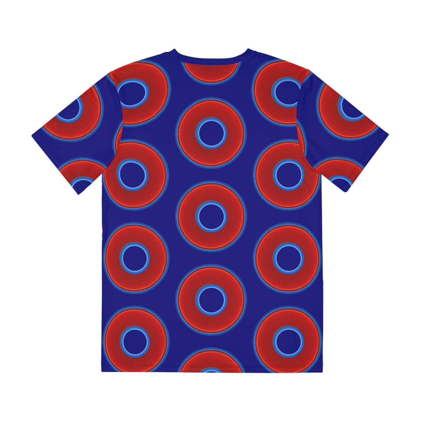 Multi-Beastie Giant Donut AOP Polyester Tee - red vivid donut print w/vivid navy blue background