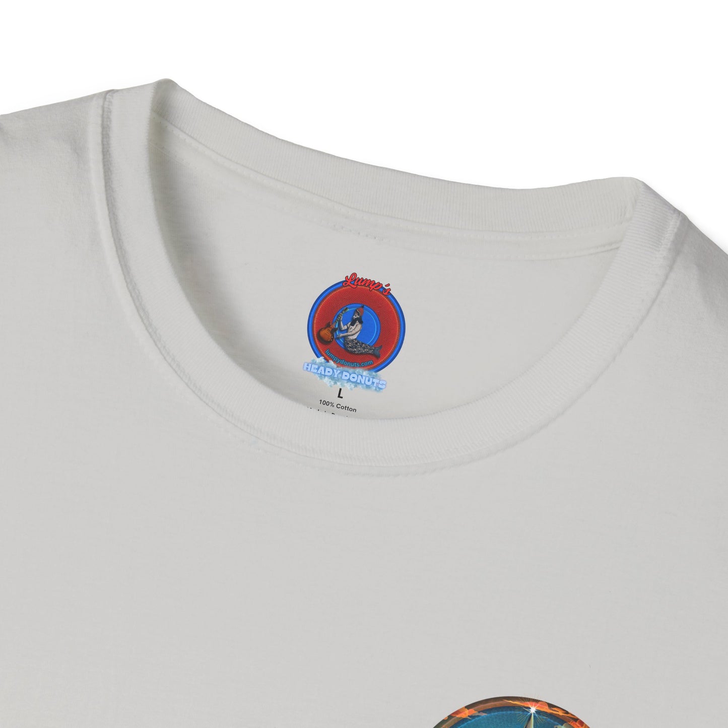 Classic Donut Tee - Unisex Soft-Style - "The Donut that Tides Never Reached" - series 1.0  - variant 1 - plain - blue/orange donut