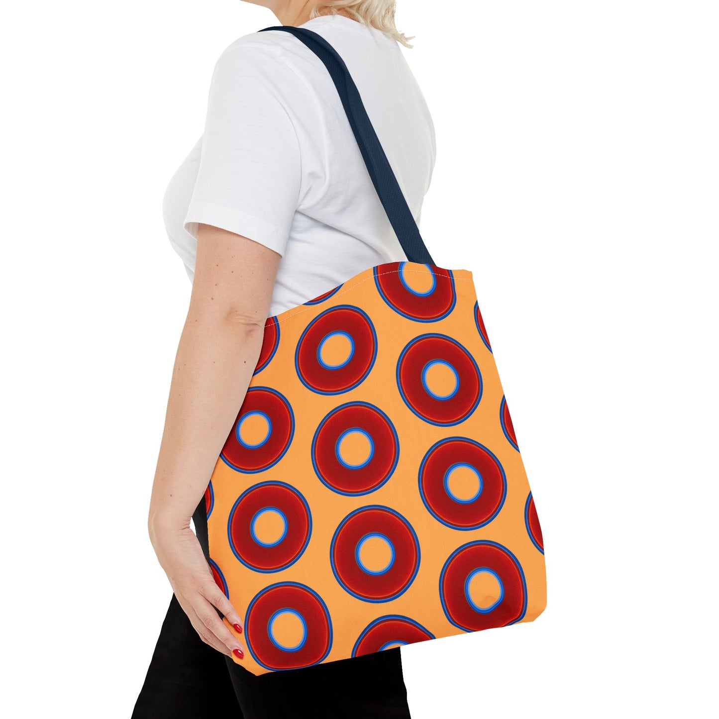 Lumpy Beach/Tote Bag - red vivid donuts w/creamcicle orange background