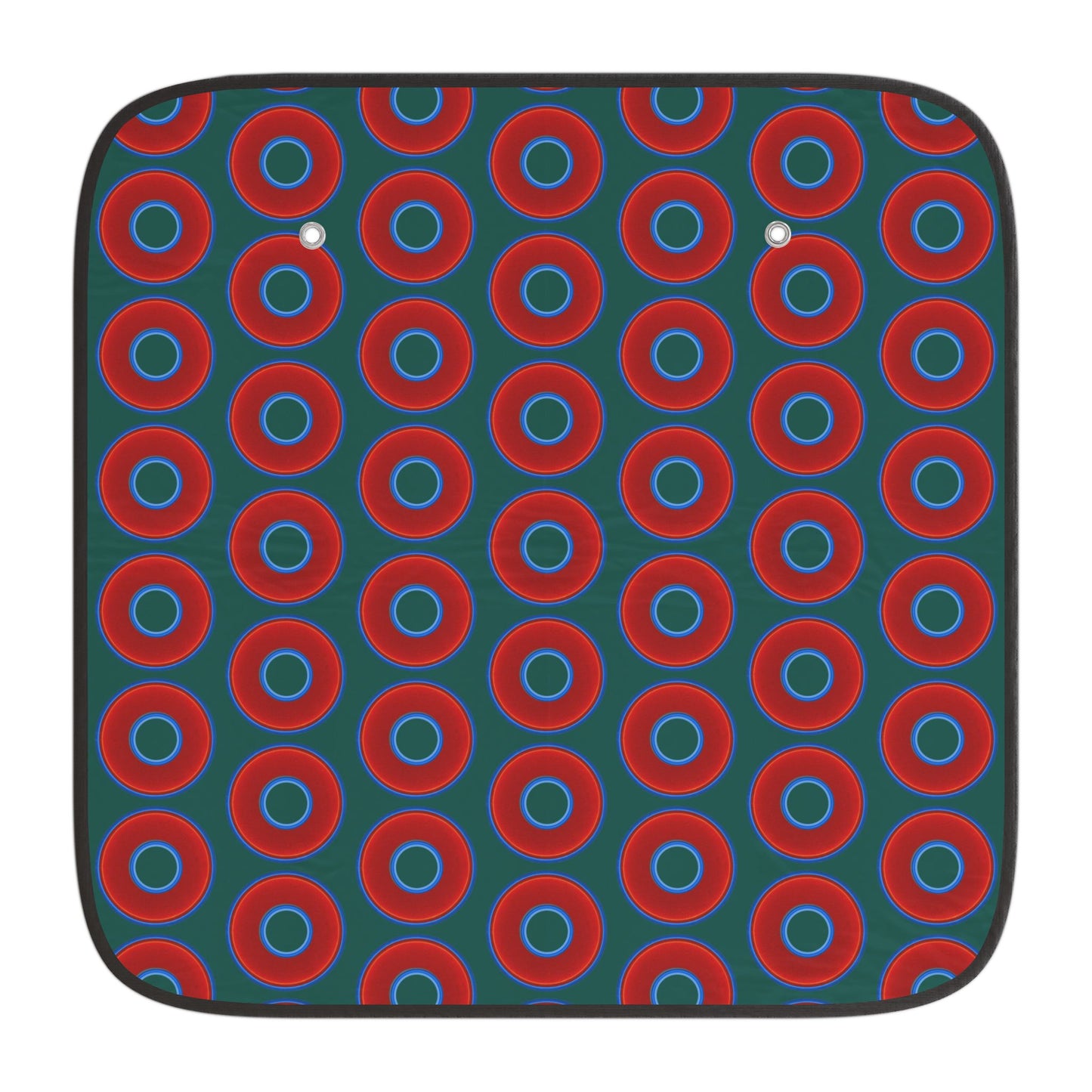 Automotive Donut Sun Shade - red vivid donuts w/dark Fenway green background