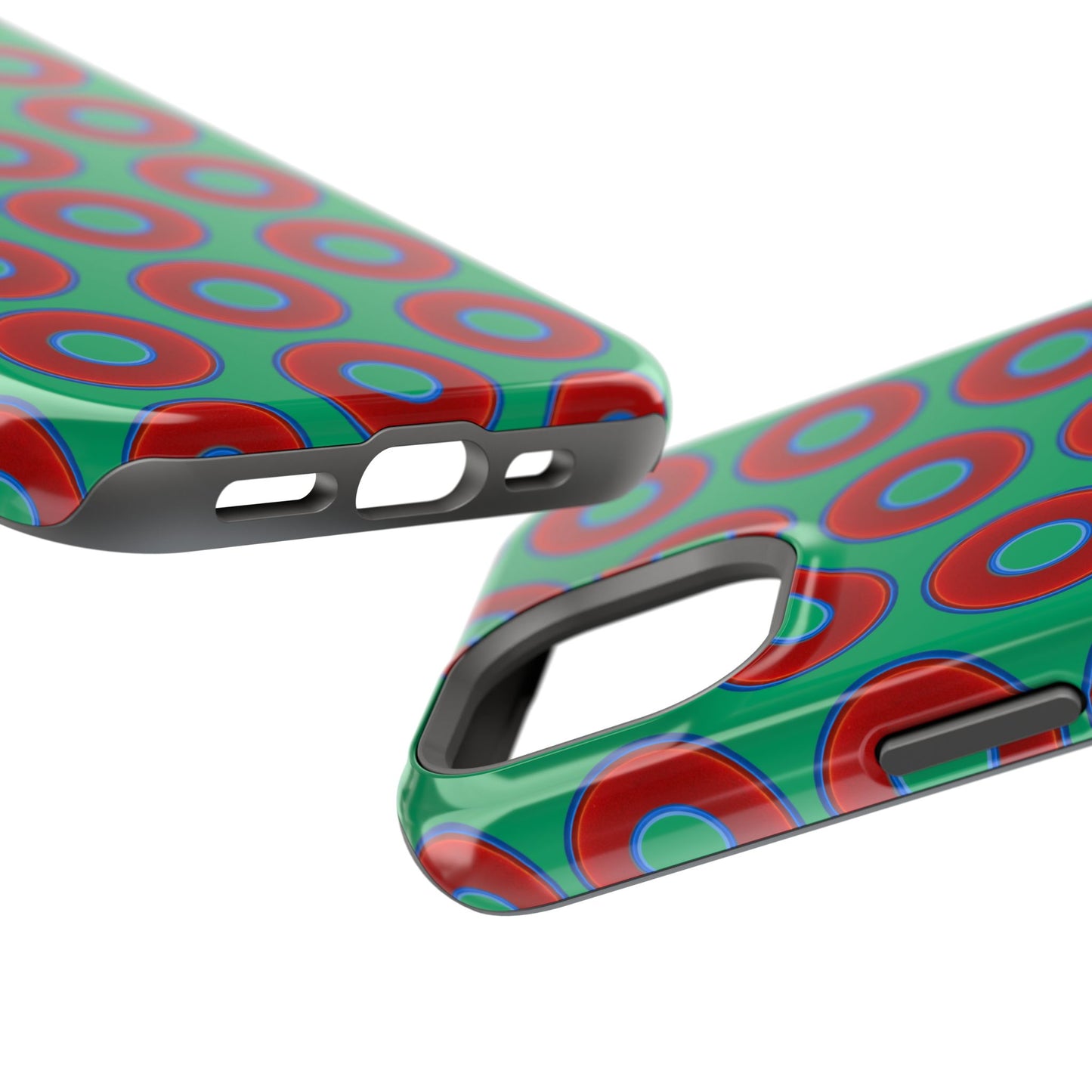 Impact-Resistant Lumpy Donut Case - red vivid donut print w/jade green background